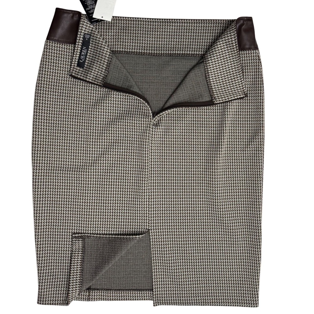 NWT Lauren Ralph Lauren Pencil Skirt 14 Houndstooth Stretchy Career Faux Leather - Picture 7 of 8